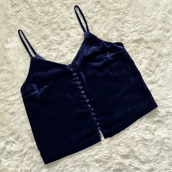 Madewell Tank Top Velvet Button-Down Cami Blue 2 - Picture 3 of 11